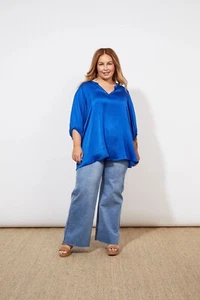 The heaven Blue Silky Top One Size Resort Summer Top Barbados top - Picture 1 of 15