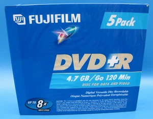 FUJIFILM 5-Pack DVD+R 8x 120 Min 4.7GB Compact Disc DIGITAL NEW - Picture 1 of 4