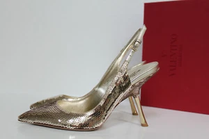 New sz 9 / 39 Valentino Garavani Gold Sequined Slingback In-Heel Pump Shoes - Picture 1 of 10