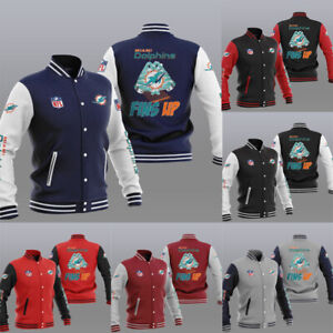 Miami Dolphins Men's Varsity Jacket Snap Button Casual Sweatshirts Coat Gifts