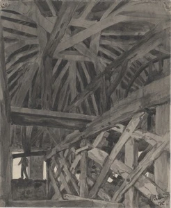 "PROVINS: Charpentes TOUR CESAR 1682" Peinture s/papier cartonné A. PERRONE 1912 - Picture 1 of 1