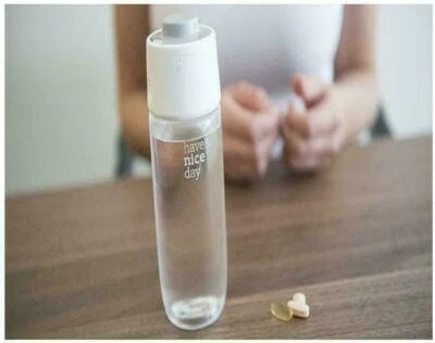 EK-HUT Have A Nice Day Handy Drink Water Bottle With Four Pills Compartment In Lid