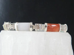 Vintage Sterling Silver 925 Multi Color Jade Chinese Import Bracelet 7.5" - Picture 1 of 10