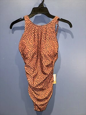Traje de baño pequeño de una pieza para mujer, Kona Sol, leopardo marrón, nuevo con etiquetas alta cobertura Foto 1 de 4