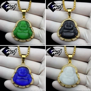 18-36"Stainless Steel 3mm Silver/Gold Plated Box Chain BUDDHA Rhinestone Pendant - Picture 1 of 106