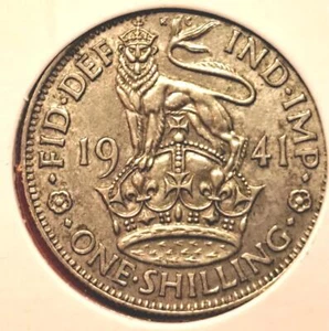1941 Great Britain One Shilling – King Geo VI – 50% Sil –FREE SHIP! (9.37) - Picture 1 of 2