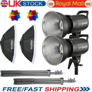 2X Godox SL-60W 60W 5600K LED Video Continuous Lights + 95cm Softbox & Stand Kit - Picture 1 of 12