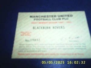 1992/3 MANCHESTER UNITED v BLACKBURN ROVERS 1st PREMIER MEMBER TICKET VOUCHER - Picture 1 of 1