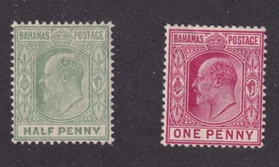 MATT'S STAMPS SCOTT BAHAMAS #44-#45, EDWARD VII ISSUES OF 1906-1911, MH CV$38.75 - Image 1 of 3