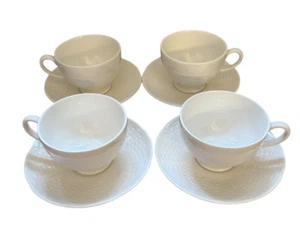 Wedgwood Etruria Creamy White Willow Weave Cups Saucers Set of 4 England - Picture 1 of 8