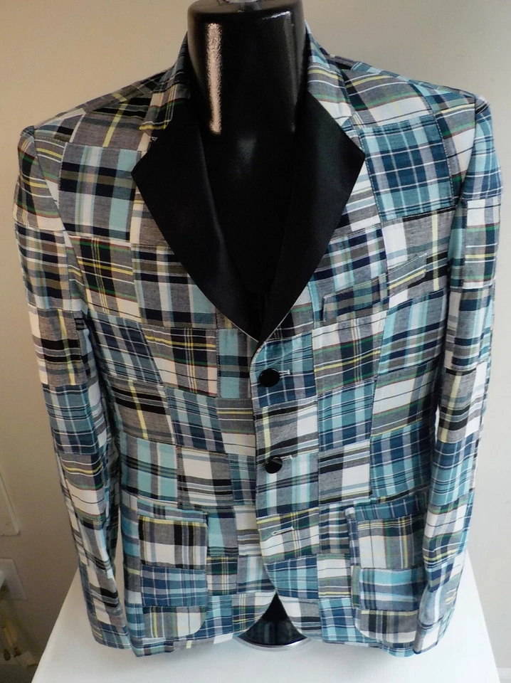 MARLON GOBEL Mens Plaid Patchwork Tuxedo Themed Suit Jacket 36 Pants 32X31 - Image 1 of 4