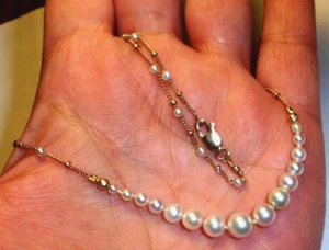 Akoya Pearl Stationed Necklace on 14K YG Chain 19" Long - Picture 1 of 6