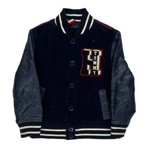Age 4 Tommy Hilfiger Checked Varsity Jacket - 2XS Navy Wool Blend - Picture 1 of 9