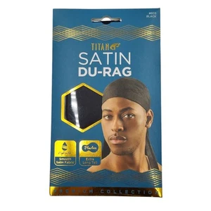 Titan Satin Du-Rag 603 Black Flawless Fit Extra Long Tail Retain Moisture Smooth - Picture 1 of 6