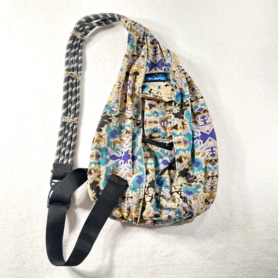 KAVU Rope Sling Bag Crossbody Multi-Pattern Multicolor 5 Pockets Zippered - Image 1 of 4