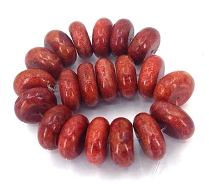  14x6mm natural Red Sponge Coral Rondelle Heishi Beads (20 pcs) - Picture 1 of 4