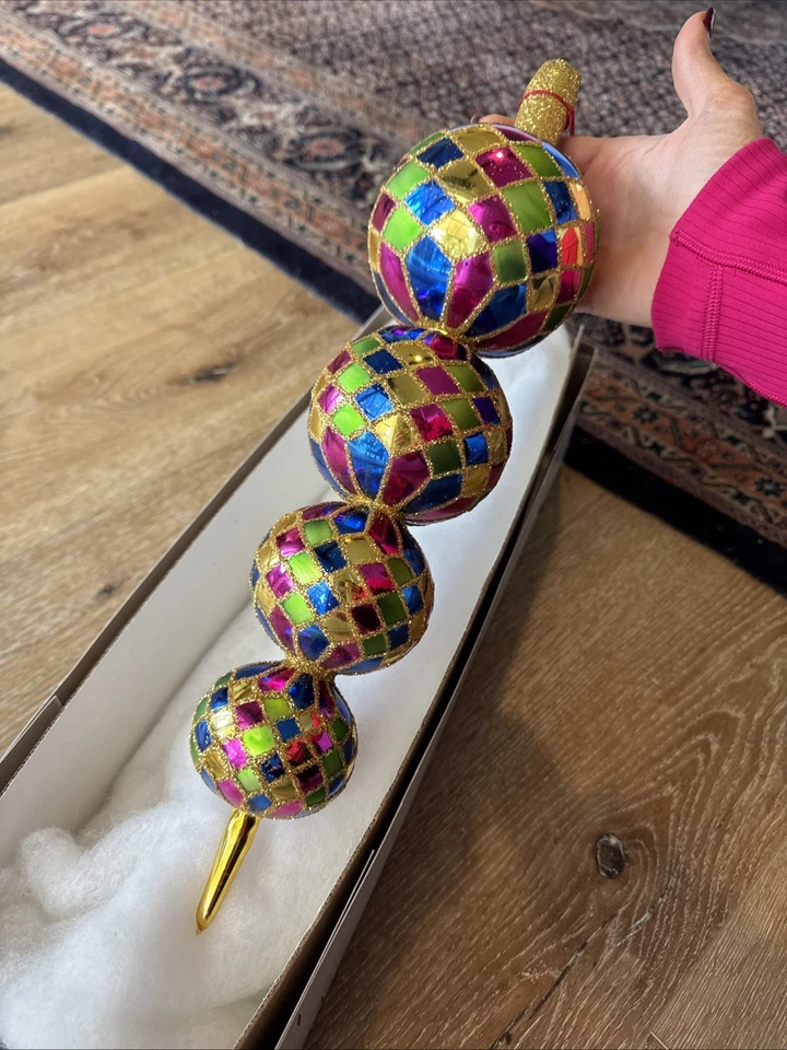 Rare 18" Christopher Radko Harlequin Quadruple Tier Ornament Finale Tree Topper - Image 1 of 4