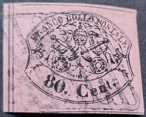 ASI Pontificio 1867 80 c rosa lillaceo usato siglato Alberto Diena - cat € 1.000 - Picture 1 of 2