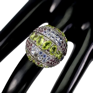 925 Sterling Silver Ring Oval Peridot Sapphire Rhodolite Tanzanite Gemstone 7.5 - Picture 1 of 10
