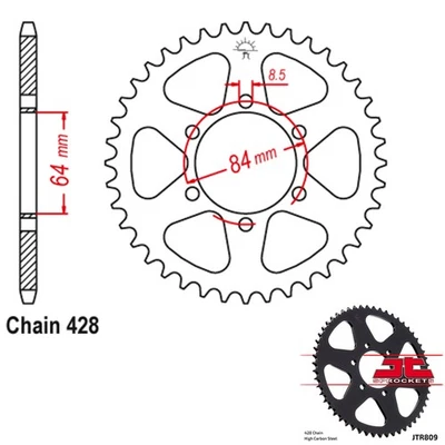 Roda dentada traseira de aço JT 428 passo 53 dentes Suzuki RM125 (1975) - Imagem 1 de 2