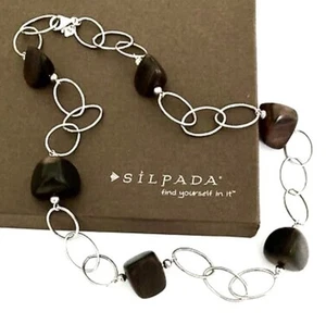 SILPADA Sterling Silver EBONY WOOD Oval Link Necklace~#N1359~RETIRED~NEW - Picture 1 of 5
