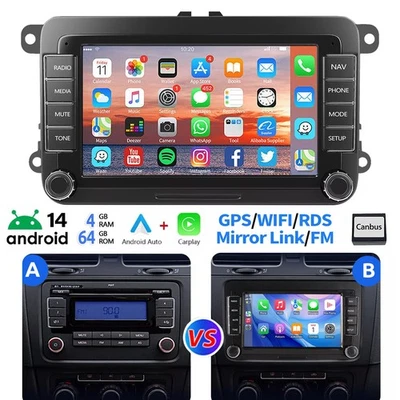 Android 14 Carplay Autoradio Per VW GOLF 5 6 Plus Tiguan Touran Passat NAVI WIFI - Immagine 1 di 4