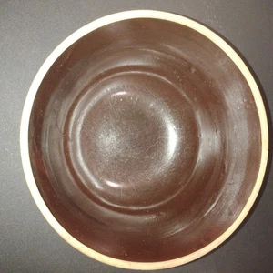 Stoneware Mixing Serving Bowl Brown Glaze Raised Bottom Crock Antique Pottery - Picture 1 of 9