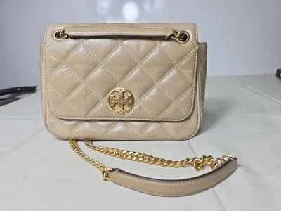 Tory Burch Willa Glazed Shoulder Bag Quilted Chain Medium Almond Flour  - Image 1 of 4