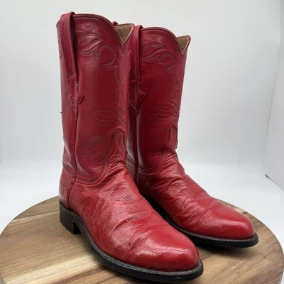 Botas de avestruz lisas Lucchese Roper para mujer 5,5 B rojas vaquera exótica occidental Foto 1 de 4