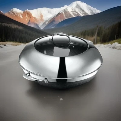 HexClad Hybrid Nonstick 14-Inch Wok with Steel Lid New in Box