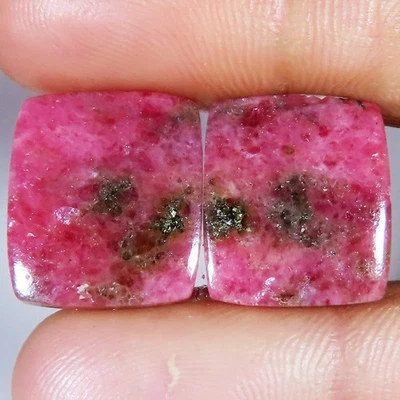 38.65 Cts Natural RHODONITE Pair Cushion Cabochon 15x18x4 mm Gemstone IR_527 - Image 1 of 2