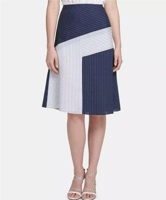 Falda DKNY Color Bloqueado Rayas Azul Marino Blanco Talla 8 NUEVA NUEVA CON ETIQUETAS Foto 1 de 4