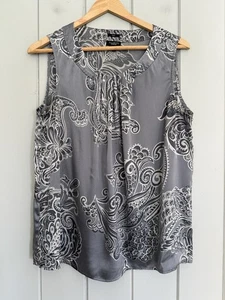 Talbots Silk Tank Top 12 Gray Paisley Stretch Silk Scoop Neck Sleeveless Blouse - Picture 1 of 5