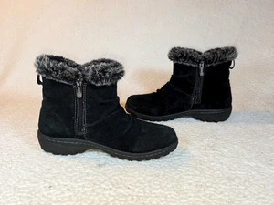 Khombu Suede Leather Fur Trim Black Ankle Zip Up Lisa Boots Womens SZ 7M   - Picture 1 of 18