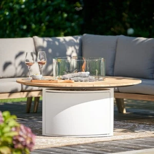 Cosiloft 120 Outdoor Teak Round Fire Garden Patio Heater - Picture 1 of 15