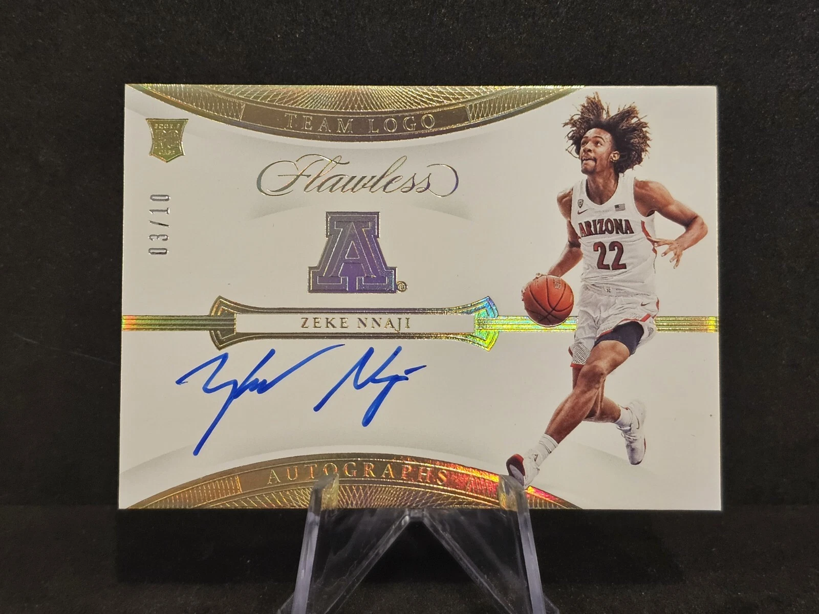 2020 Panini Flawless Collegiate ZEKE NNAJI ROOKIE AUTO GOLD #3/10 Arizona #TLAZN