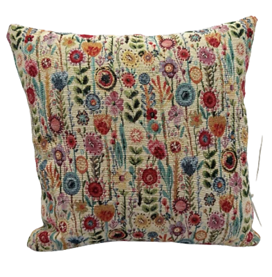Kew Gardens Cushion, Luxury Tapestry, Various Sizes, Floral, Cream, Black, Large - Image 1 of 4
