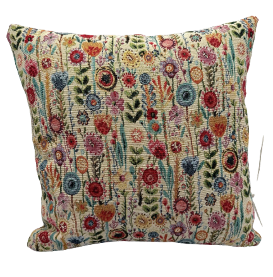 Kew Gardens Cushion, Luxury Tapestry, Various Sizes, Floral, Cream, Black, Large - Image 1 of 4