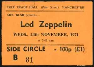 Led Zeppelin-1971 RARE UK Concert Ticket Stub (Manchester-Free Trade Hall) - Picture 1 of 2