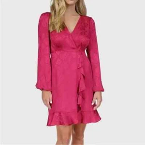 Michael Kors Women's Jacquard Snakeskin-Print Ruffled Mini Dres Deep Fuchsia, XL - Picture 1 of 7
