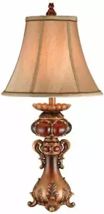 Ruby Red Elegant Fabric Bell Shade Foliage Like Flourishes Table Lamp 31"H - Picture 1 of 4