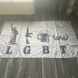 Liberty, Guns, Beer, & Tits (LGBT) 3” By 5” Gray/Black Flag with 4 Grommets-NEW - Picture 1 of 8