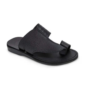 Peter LE - Leather Toe Strap Sandal | Black Alligator - Picture 1 of 5