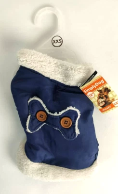 SIMPLYDOG A Simple ella Azul Marino Piel de Oveja Botón Hueso Jac Talla XXS 9 inc-12 inc Foto 1 de 2