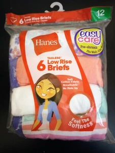 6er Pack Hanes Mädchen Größe 12 ohne Etikett niedrige Leibhöhe Slips vorgeschrumpft atmungsaktiv Baumwolle  - Bild 1 von 6