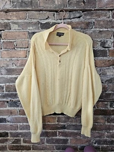 Vintage Lands’ End 100% Lambswool Made In Italy Yellow Quarter Button Pullover L - Picture 1 of 7