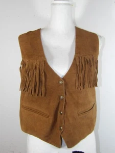 Vintage Fringed Leather Vest Fringed with Pockets - Picture 1 of 4