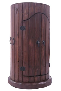 Reclaimed Wood Barrel Bar With 9 Bottle Wine Hutch Mini Bar - BB112 - Picture 1 of 10