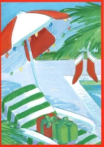 Merry Christmas Beach Umbrella Chair Palm Tree Pool Greeting Cards - Set of 8 - Picture 1 of 3