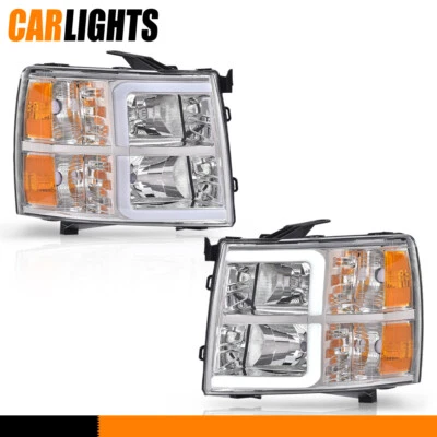 LED Bar Tube Headlights Lamps DRL Fit For 07-13 Chevy Silverado 1500 2500HD - Image 1 of 4